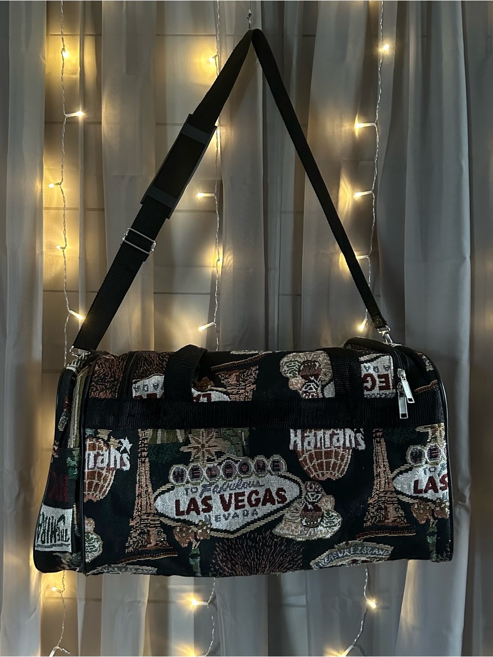 Las Vegas Nevada embroidered casino print large duffel bag Bovano